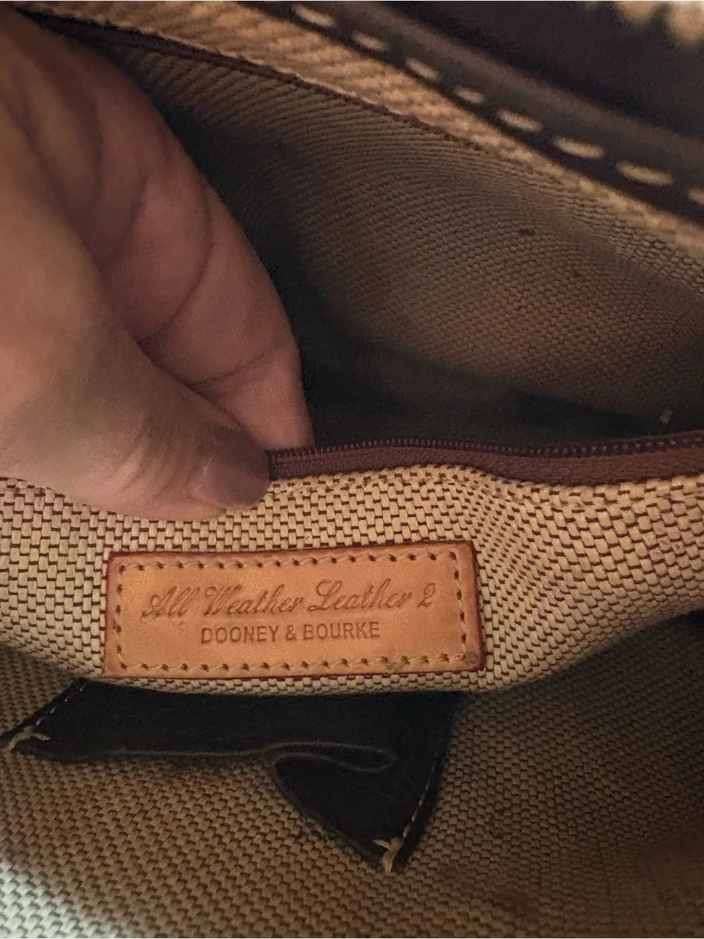 Dooney & Bourke Dark Brown Leather Cosmetic Pouch with Tan Trim